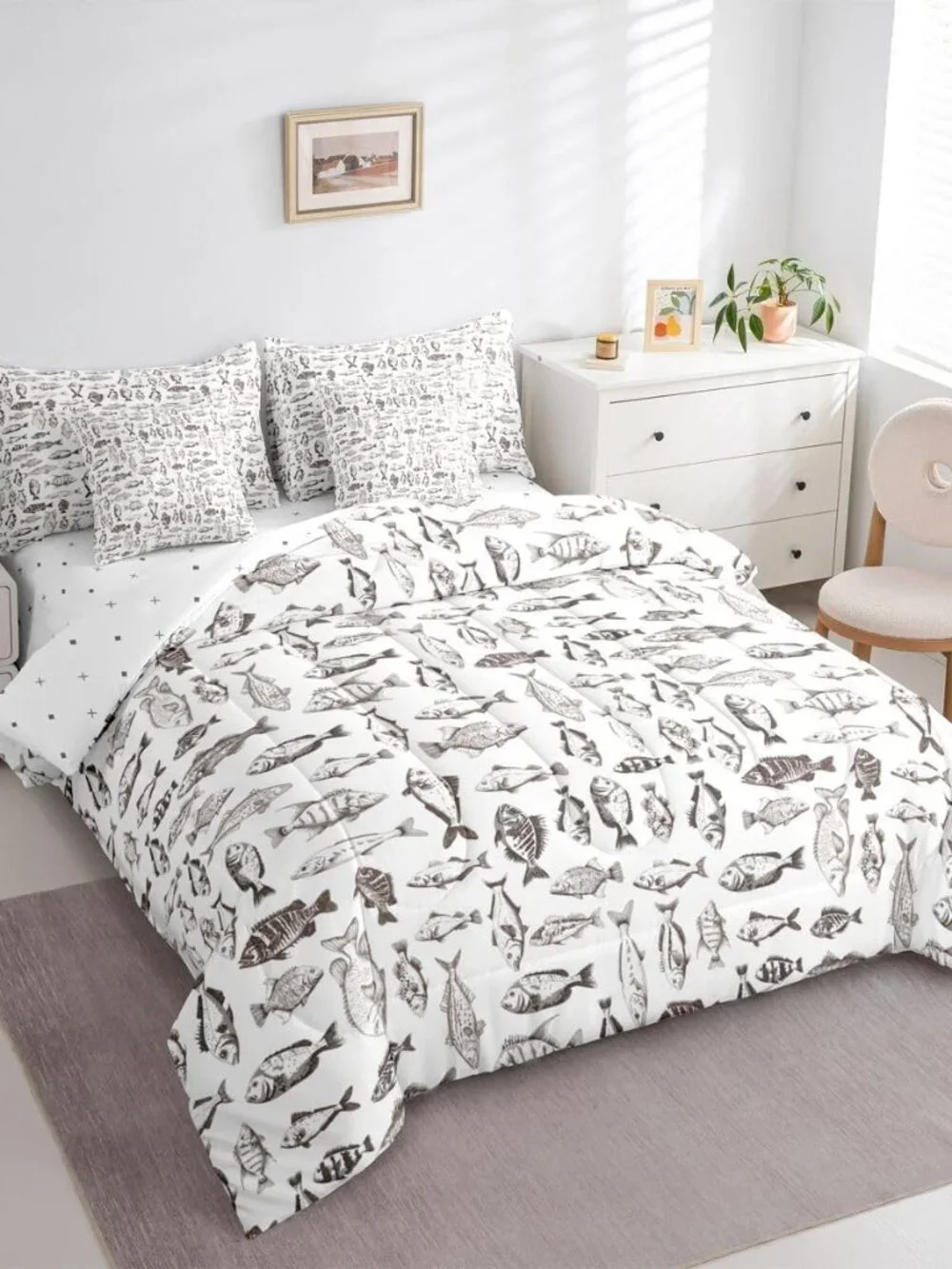 Fishing Comforter Set with Sheets 7 Piece Full Size Rustic Lakehouse Bedding Set